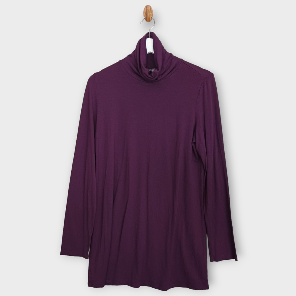 J Jill Shirt Women Medium Purple Minimalist Casual Stretch Basic Knit Turtleneck